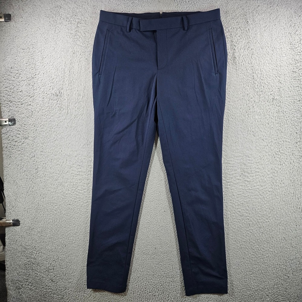 Sene Studio Mens Navy Blue Performance Trousers Flat Front Tech Pants 33x31